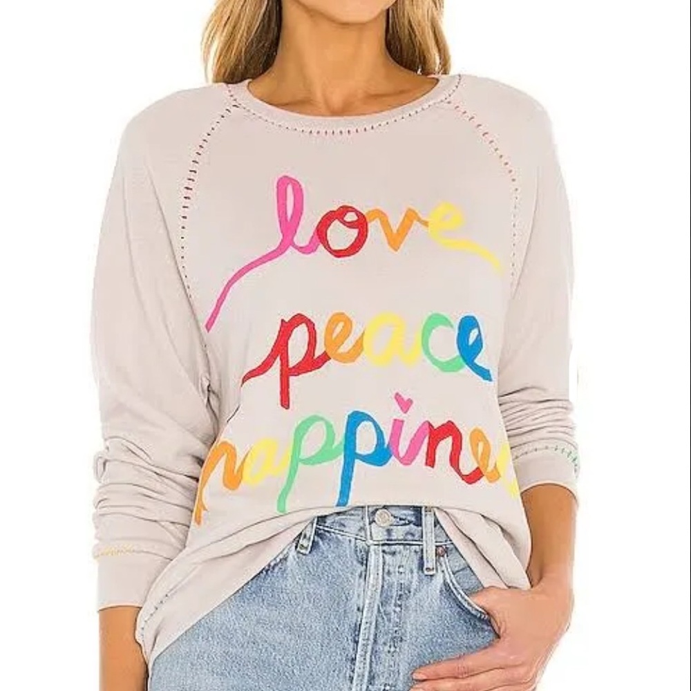 Lauren Moshi JOCELYN LOVE‎ PEACE HAPPINESS medium sweatshirt color stitched knit